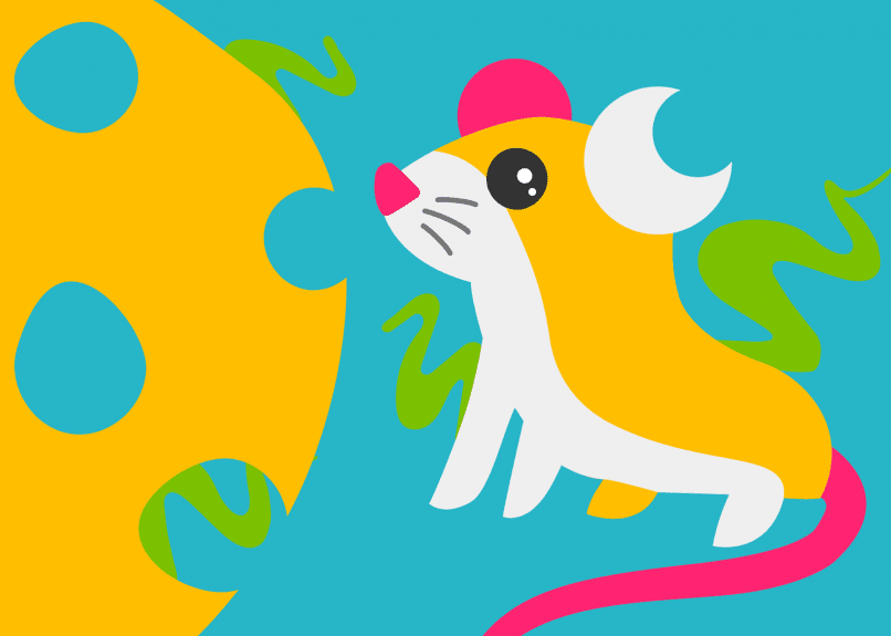 A colorful mouse smells a stinky cheese in reference to a post about vaginal odor