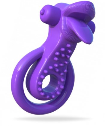 Lila vibrerande penisring med dubbla ringar och en speciell design. Superstretchigt material och helt vattentät vibrator.