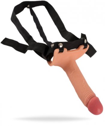 Ihålig strap on dildo med avtagbar och justerbar sele. Bekväma material och hål för pungen. Realistisk. Enkel användning.