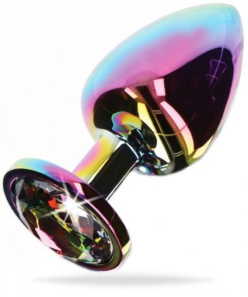 Multifärgad analplugg tillverkad av temperaturkänslig aluminium. Med en sexig sten i botten och en klassisk form.