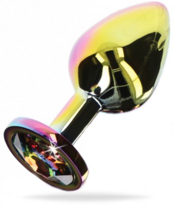 Multifärgad analplugg tillverkad av temperaturkänslig aluminium. Med en sexig sten i botten och en klassisk form.