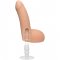 Beige strap-on dildo tillverkad av realistisk material. Enkel att använda. Verklighetstrogna detaljer. Handgjord dildo.