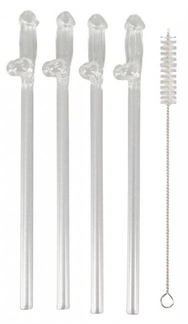 Glass Drinking Straw Willy 4-Pack
