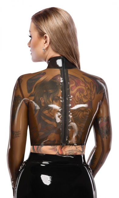 Sheer Latex O-Ring High Neck Crop Top