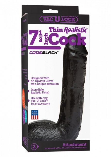 Vaculock Thin Realistic 7,5" Cock Code Black