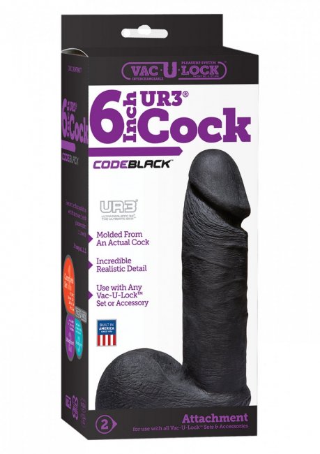 UR3 6 Inch Realistic Cock - Svart strap-on dildo