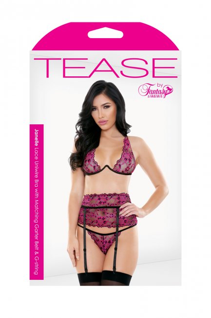 Janelle Lace Uniwire Bra With Garter Belt & G-string