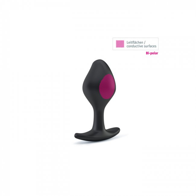 Svart prostatastimulator med e-stim funktioner. Flexibel form och en lätt böjd design möjliggör en enkel prostatastimulans.