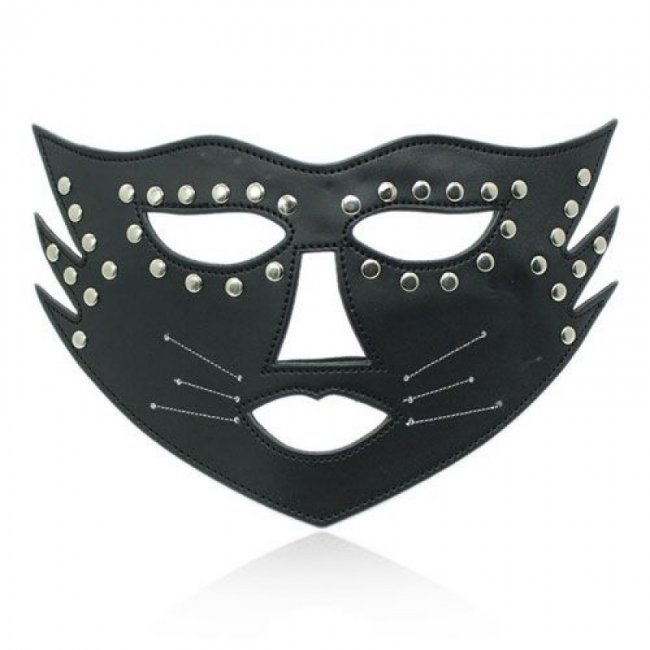 Cat Mask Black - Svart lädermask i form av katt