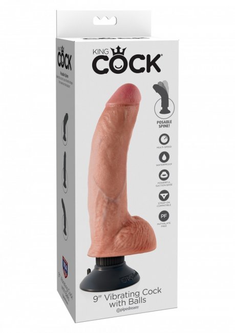 Beige dildo tillverkad av PVC. Realistisk design och detaljer. Avtagbar sugkopp, multispeed vibrationer, helt vattentät.
