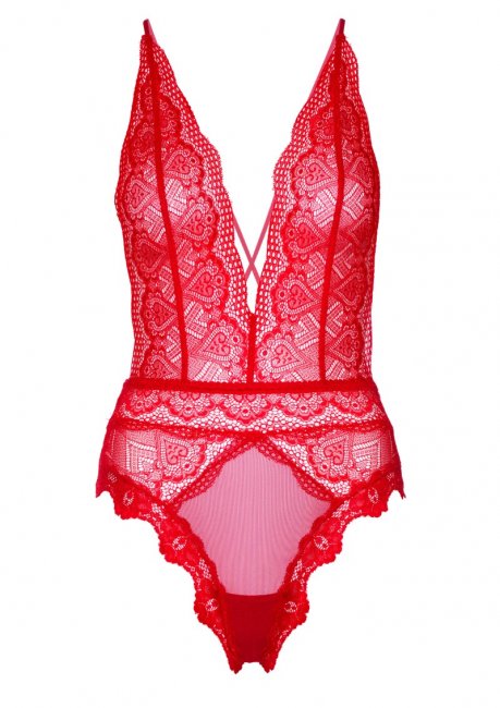 Deep-V Lace Teddy Röd