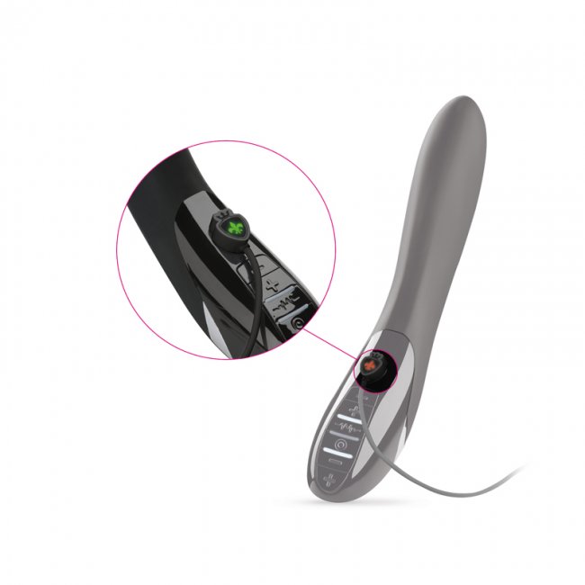 Uppladdningsbar e-stim vibrator tillverkad av högkvalitativ silikon. Helt vattentät. 2 superstarka motorer. Många funktioner.