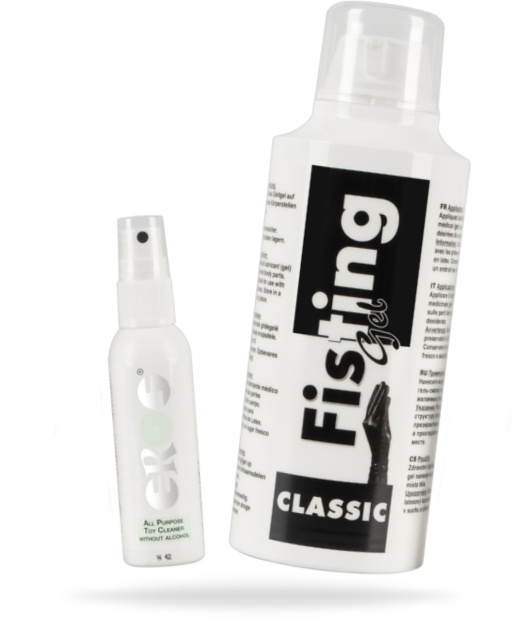 Vattenbaserat fistingglidmedel med en medföljande leksaksrengöring. Enkel pump och spray flaska. Högkvalitativa produkter.
