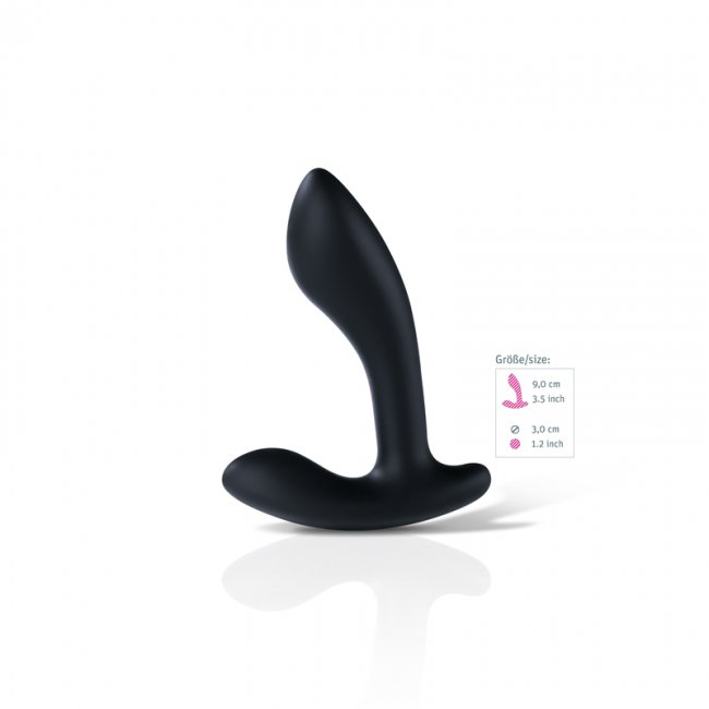 Svart prostatastimulator med e-stim funktioner. Flexibel form och en lätt böjd design möjliggör en enkel prostatastimulans.