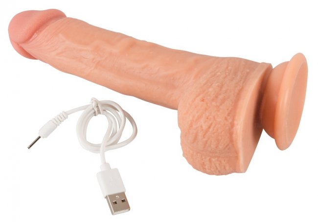Realistisk dildo med en stark sugkopp i basen. Högkvalitativ silikon. 10 vibrationer och 10 rotationer. Uppladdningsbar.