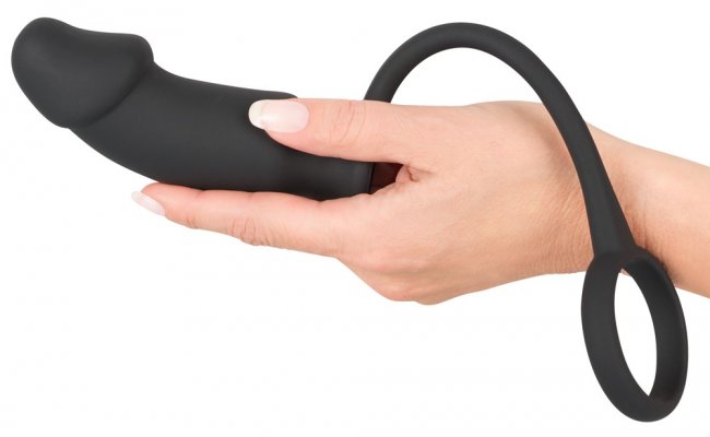 Vibrerande analplugg med en penisring. Flexibel ring och supermjukt silikon material. Enkel att använda. Penis formad plugg.