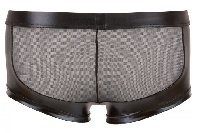 Korta byxor med mesh tyg och glansigt material med en dragkedja över paketet. Bekvämt material. Finns i olika storlekar.