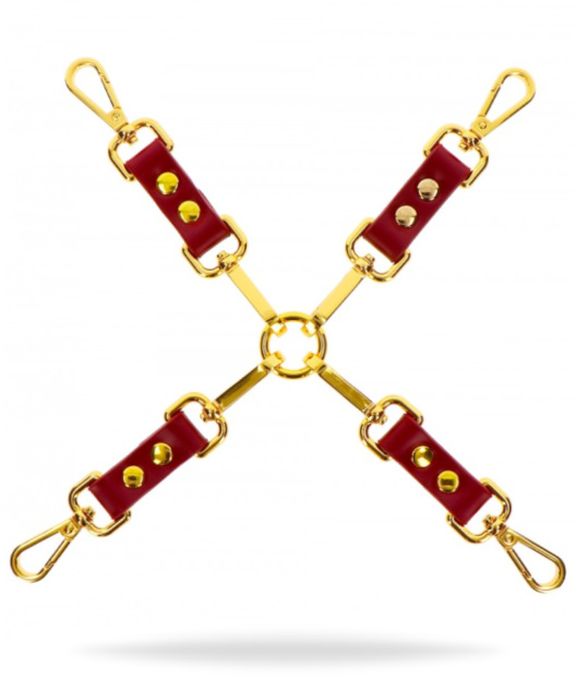 Guldig och röd hogtie som håller fast din partner. Tillverkad av högkvalitativt PU-läder och nickelfri och slitstark metall.