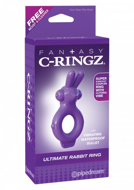 Lila vibrerande penisring med en kanin design. Superstretchigt material och helt vattentät vibrator. Texturerad ring. Enkel.