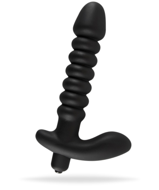 Vibrerande analplugg tillverkad av högkvalitativ silikon. Räfflar yta och en bred bas som stimulerar klitoris och perineum.