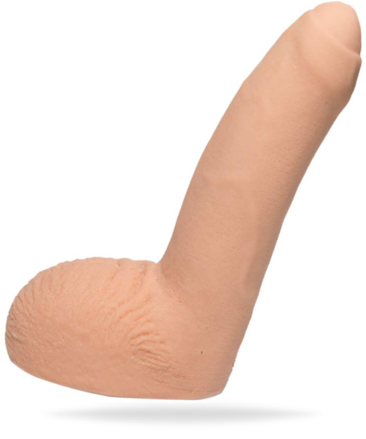 Beige strap-on dildo tillverkad av realistisk material. Enkel att använda. Verklighetstrogna detaljer. Handgjord dildo.