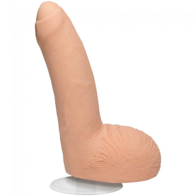 Beige strap-on dildo tillverkad av realistisk material. Enkel att använda. Verklighetstrogna detaljer. Handgjord dildo.